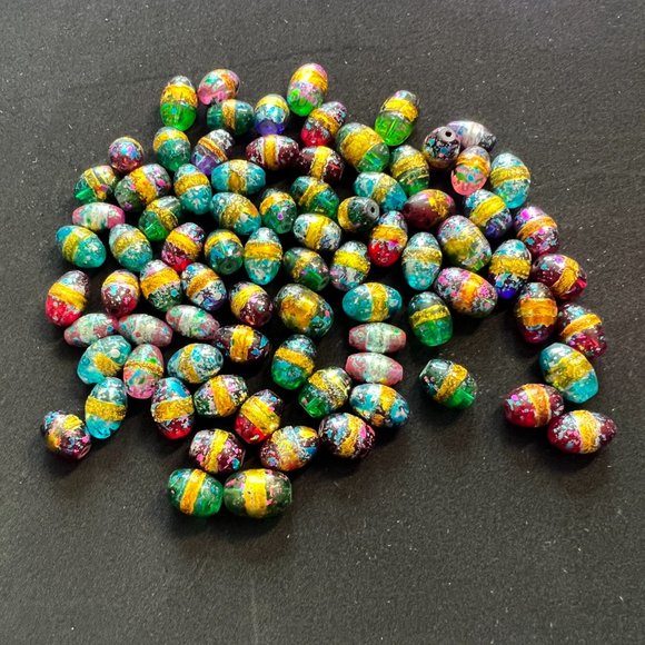 NWOT📌 80 Glass Beads Oval Hand Painted  for Jewelry Making - Craft - Creative - Picture 2 of 16